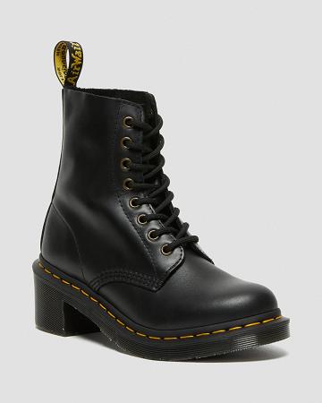 Botas de Tacon Dr Martens Clemency Cuero Tacón Mujer Negros | MX 630UZG